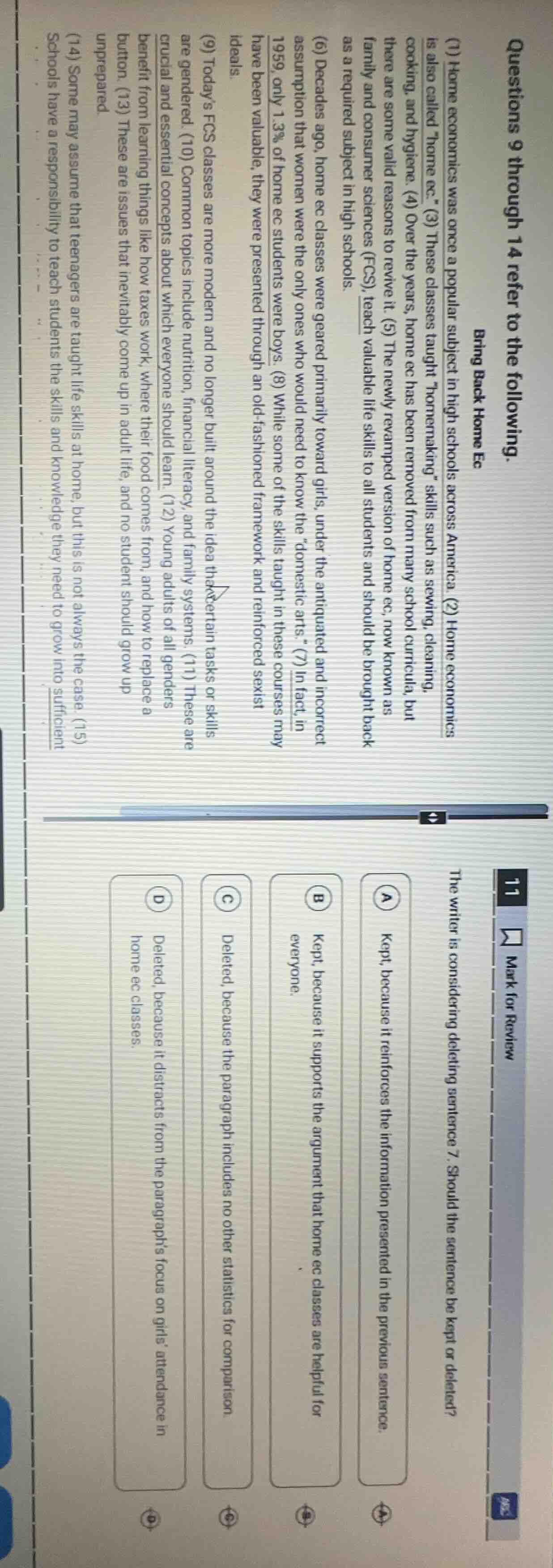 questions 9 through 14 refer to the following. bring back home ec (1) h…