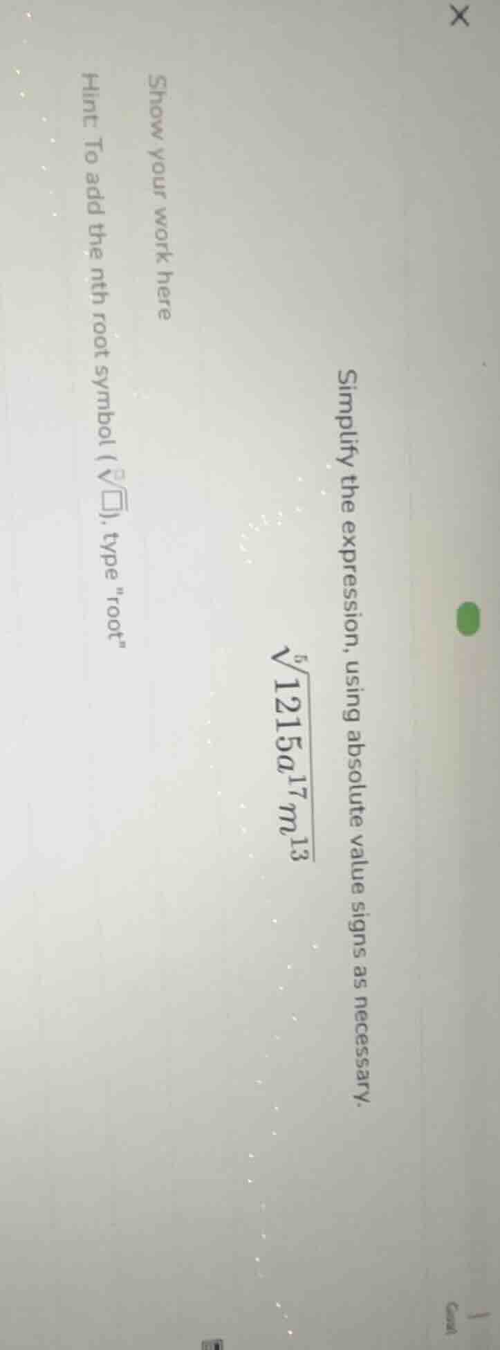 simplify the expression, using absolute value signs as necessary. (sqrt…