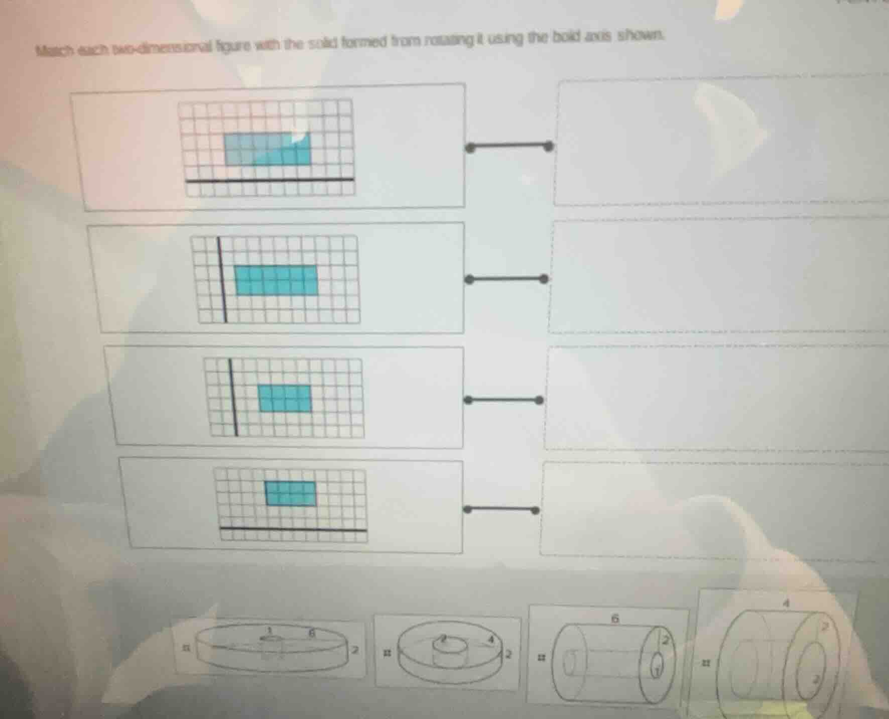 match each two - dimensional figure with the solid formed from rotating…