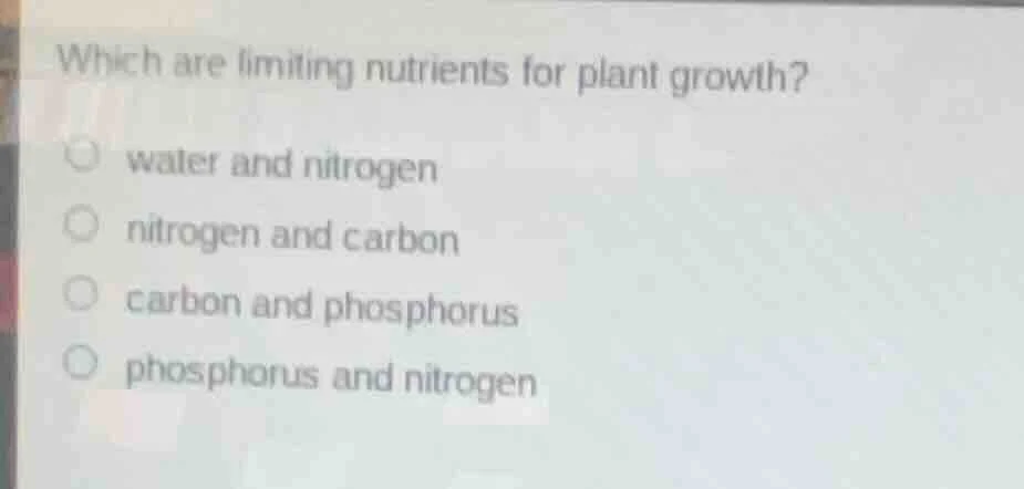 which are limiting nutrients for plant growth? water and nitrogen nitro…