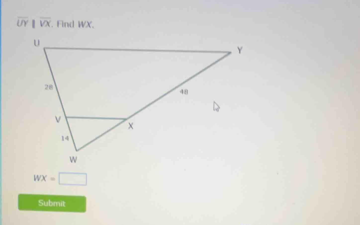 $overline{uy} parallel overline{vx}$. find $wx$.