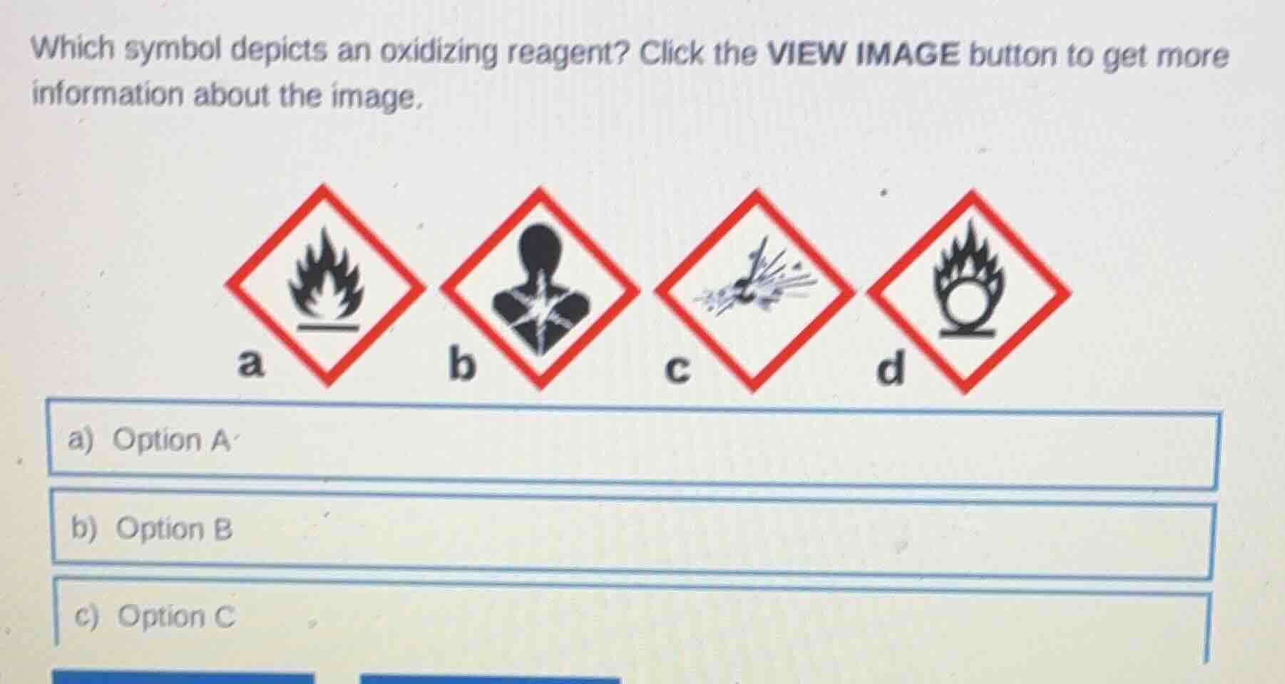 which symbol depicts an oxidizing reagent? click the view image button …
