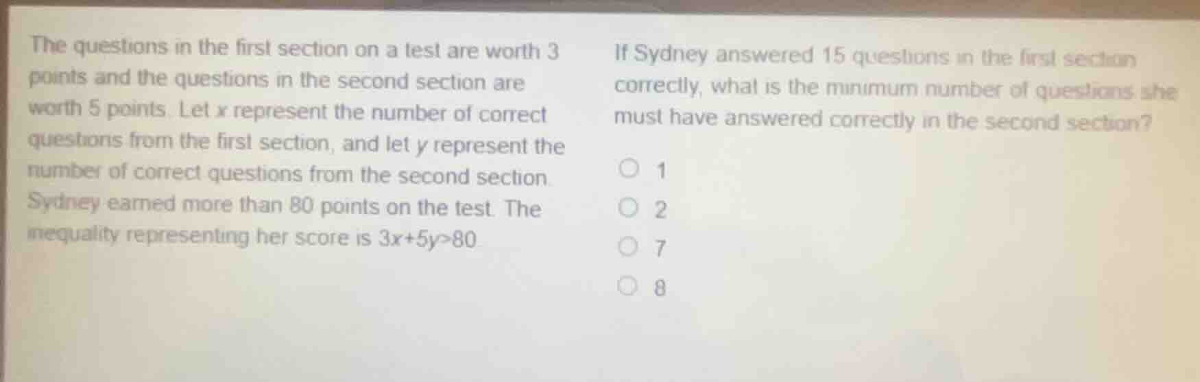 the questions in the first section on a test are worth 3 points and the…