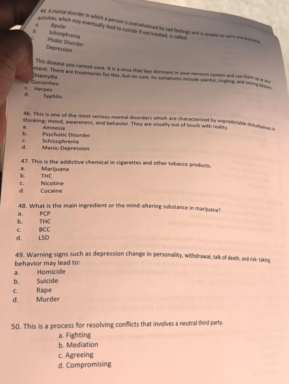44. a mental disorder in which a person is overwhelmed by sad feelings …