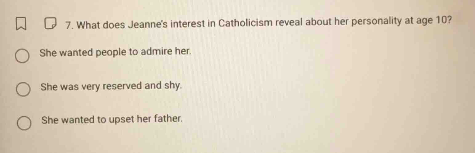 7. what does jeanne’s interest in catholicism reveal about her personal…