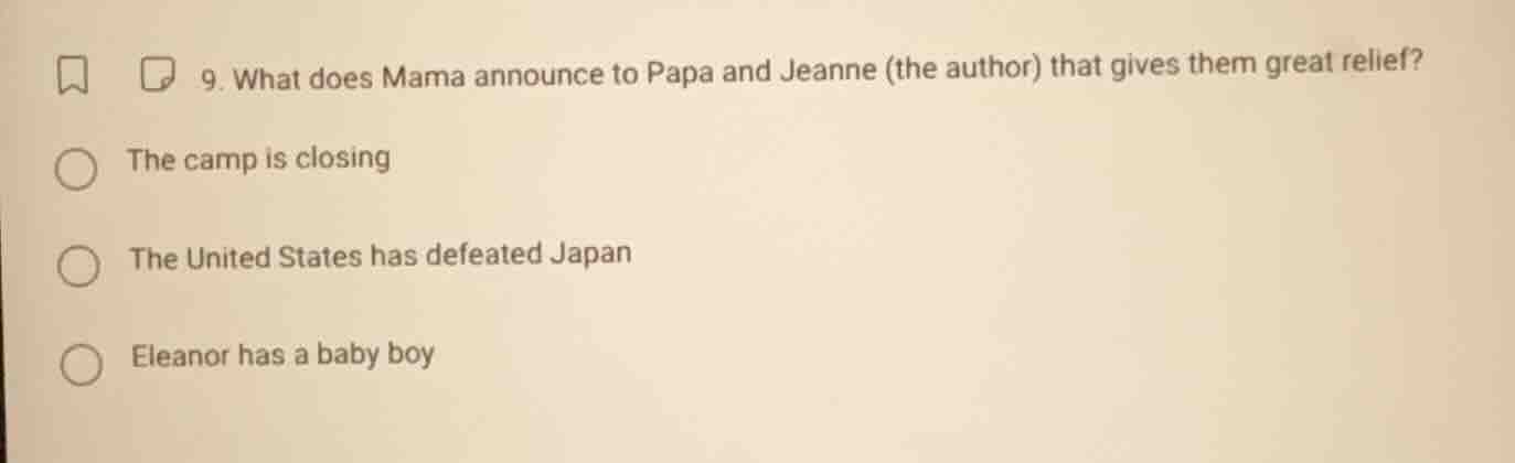 9. what does mama announce to papa and jeanne (the author) that gives t…