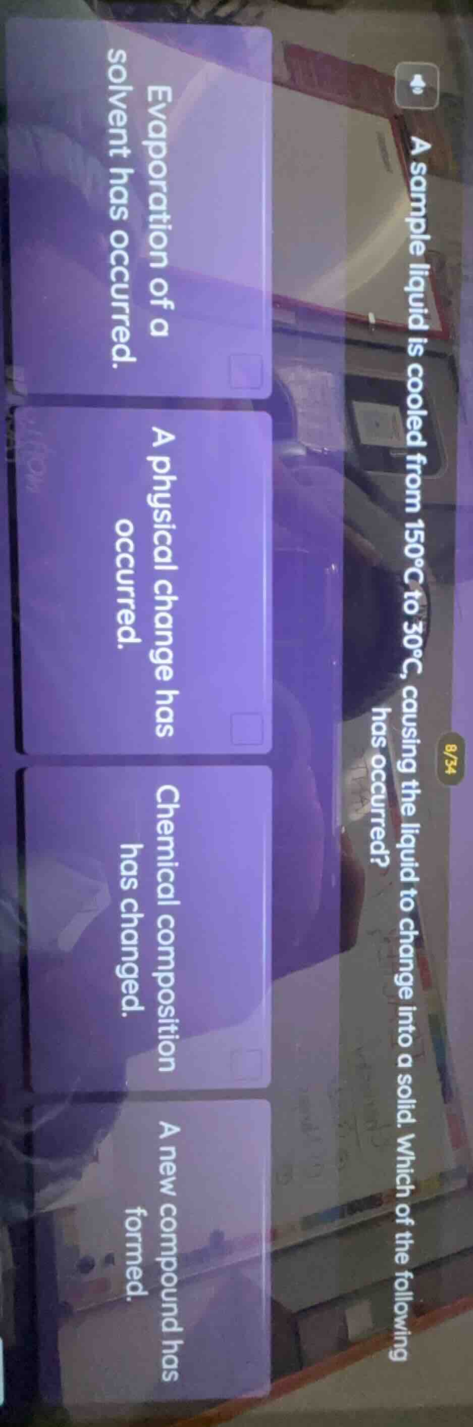 a sample liquid is cooled from 150°c to 30°c, causing the liquid to cha…