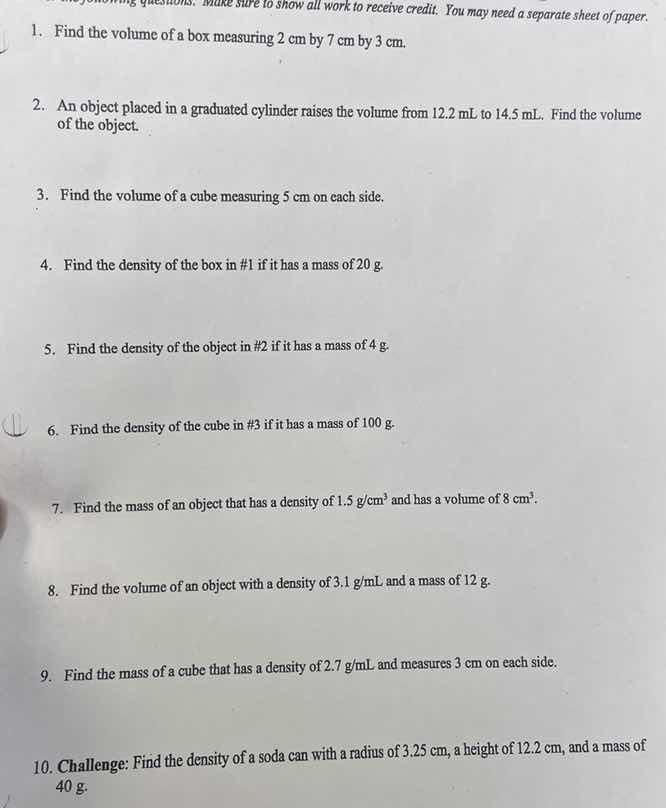 make sure to show all work to receive credit. you may need a separate s…