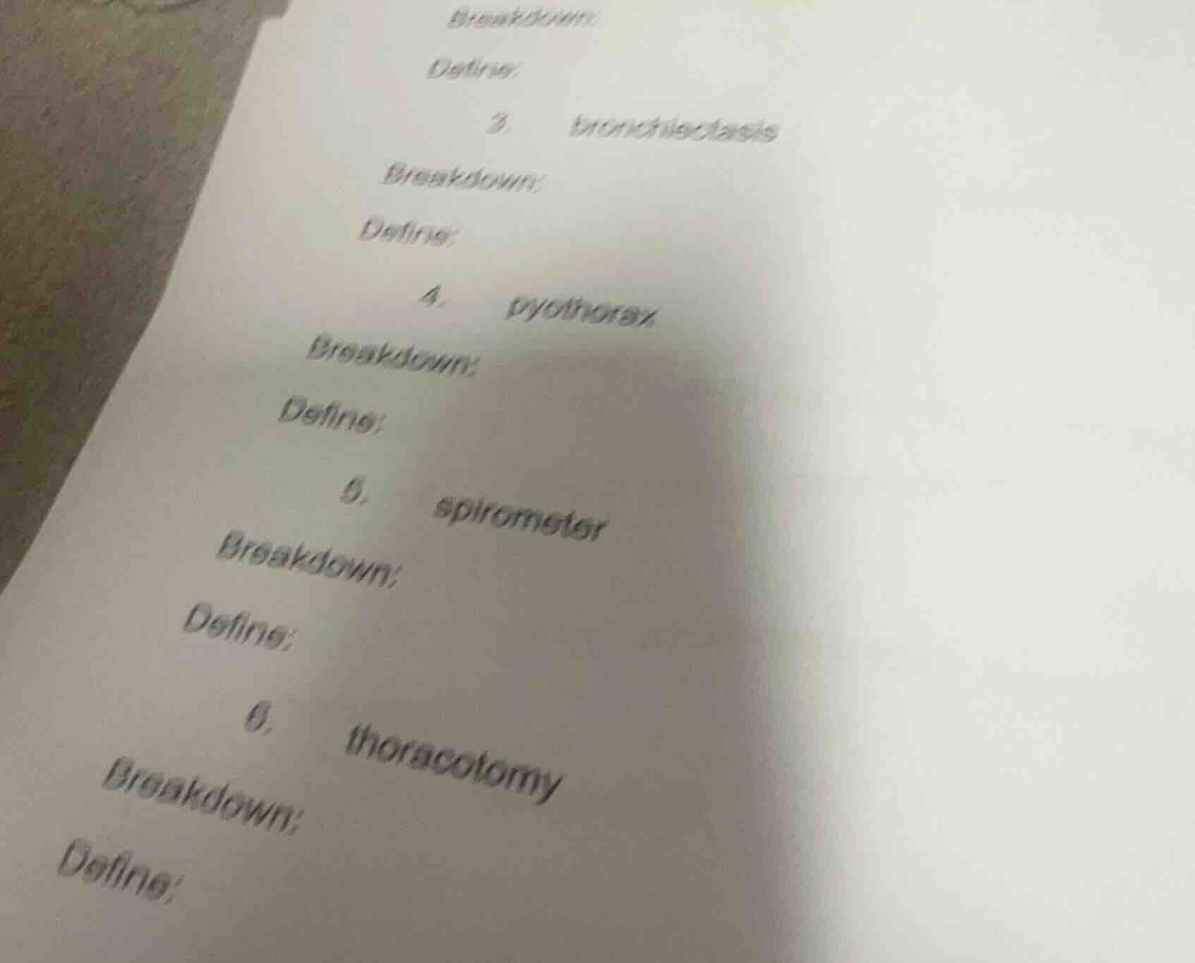 breakdown: define: 3. bronchiectasis breakdown: define: 4. pyothorax br…
