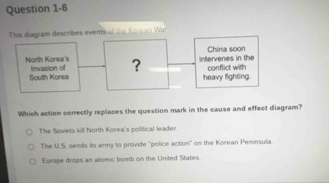 question 1-6 this diagram describes events of the korean war. north kor…