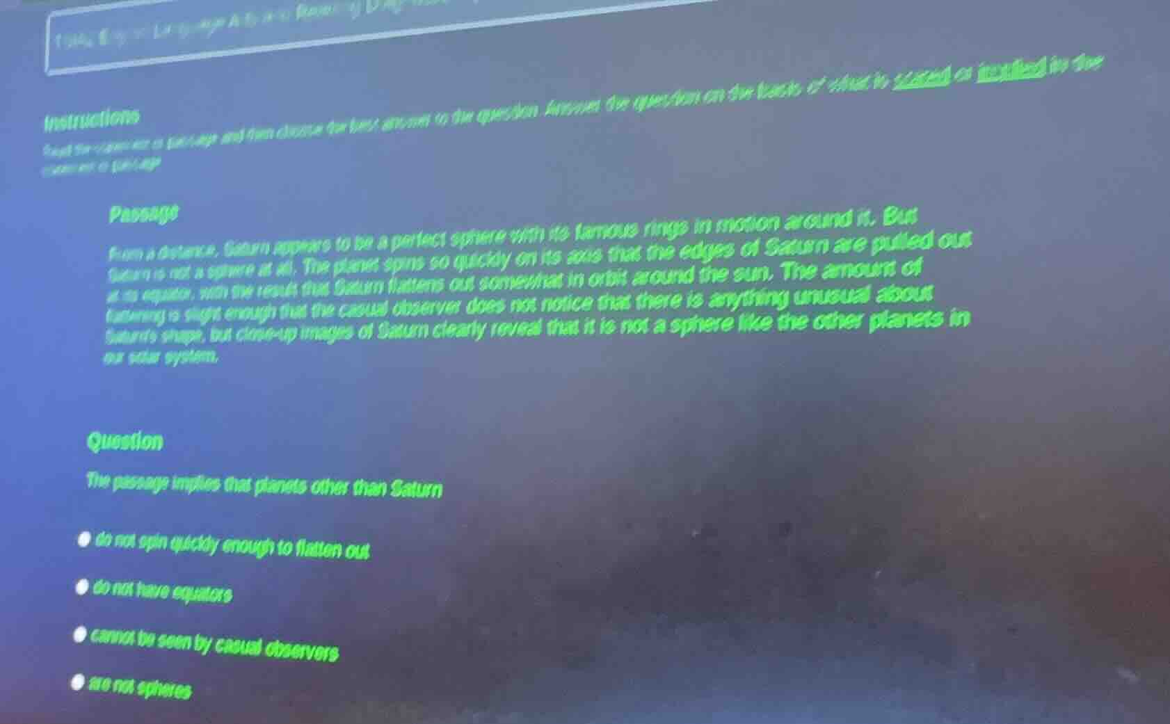 instructions read the question or a passage and then choose the best an…