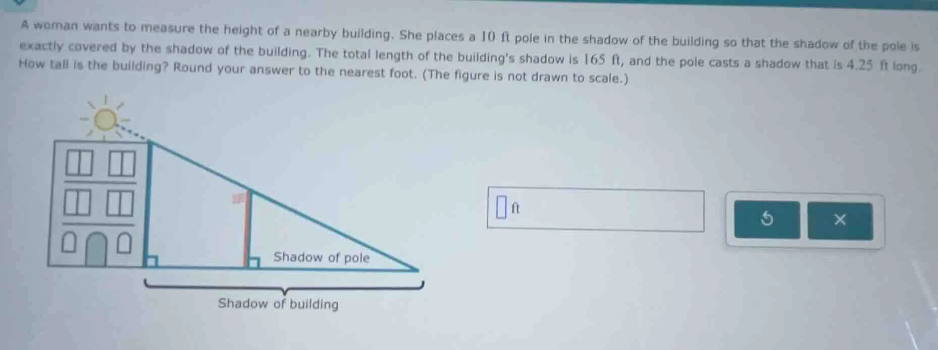 a woman wants to measure the height of a nearby building. she places a …