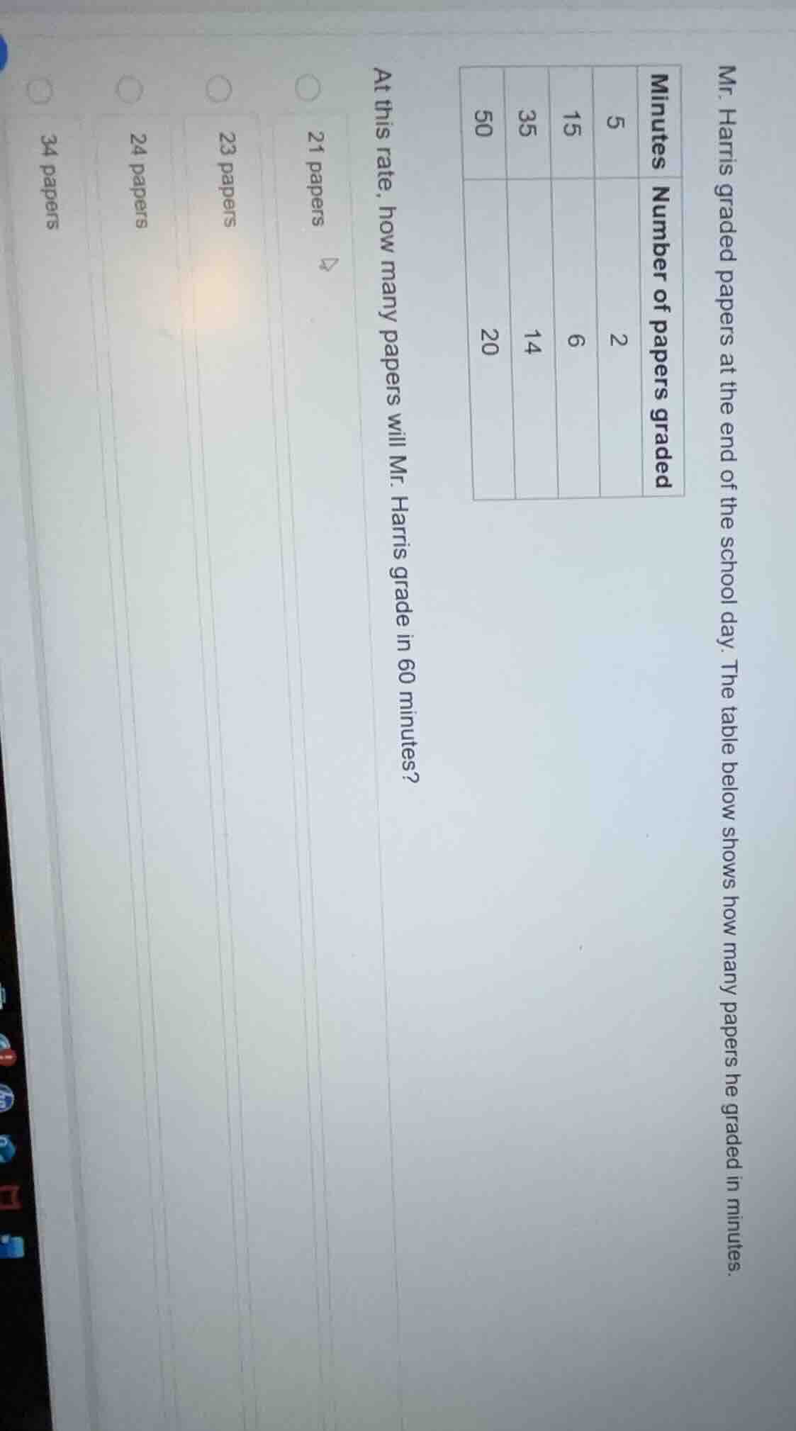 mr. harris graded papers at the end of the school day. the table below …