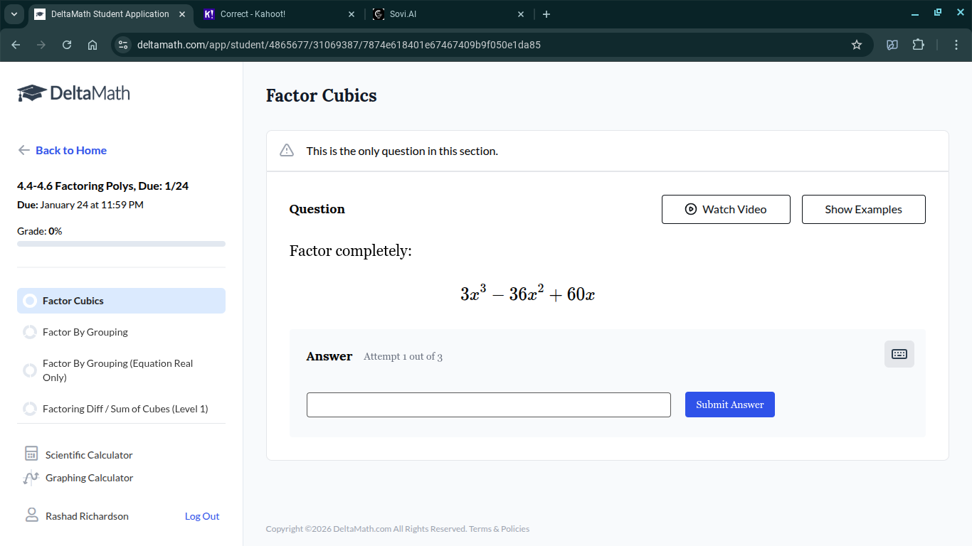 factor completely: $3x^3 - 36x^2 + 60x$