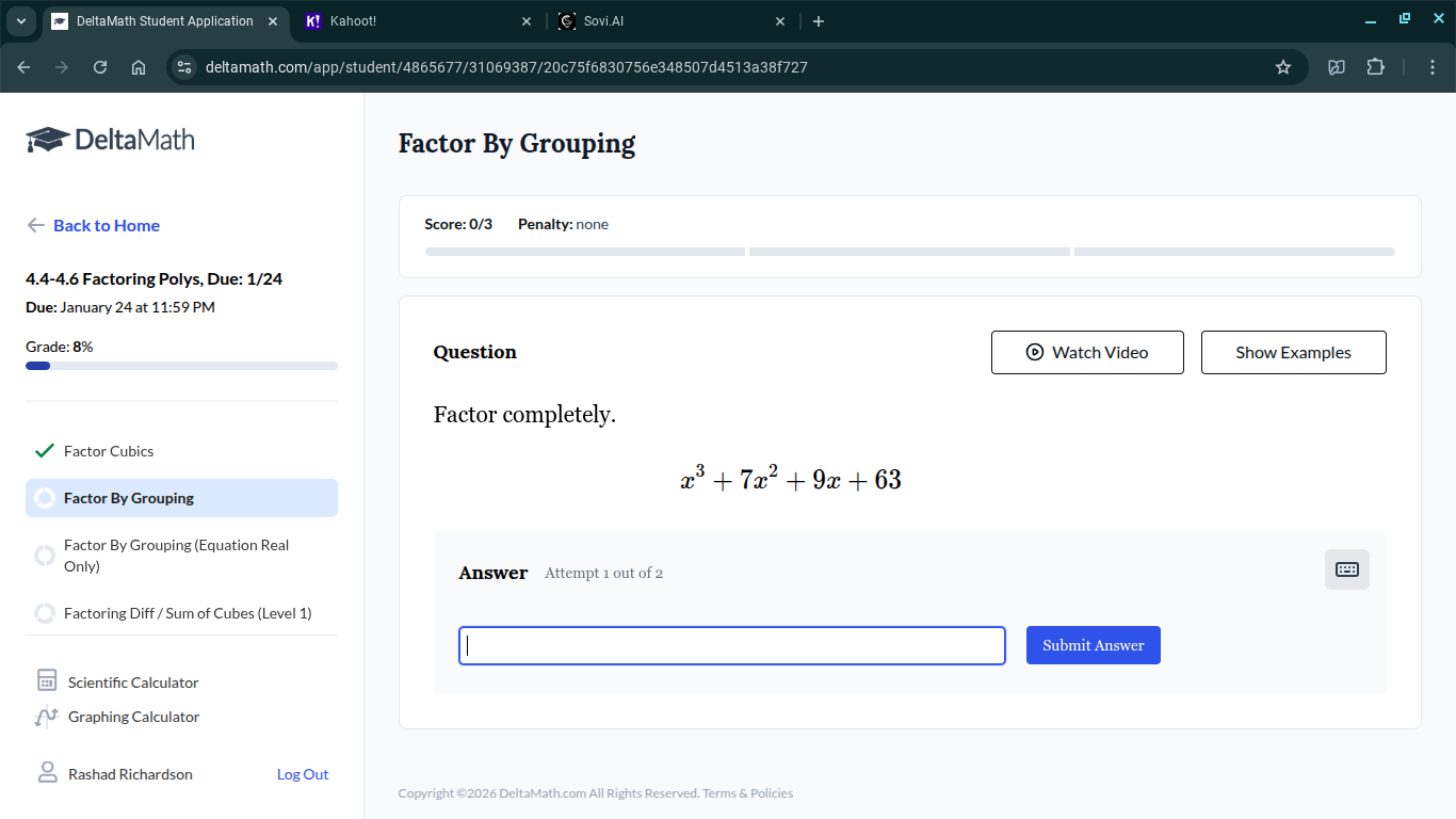 factor completely. \\( x^3 + 7x^2 + 9x + 63 \\)