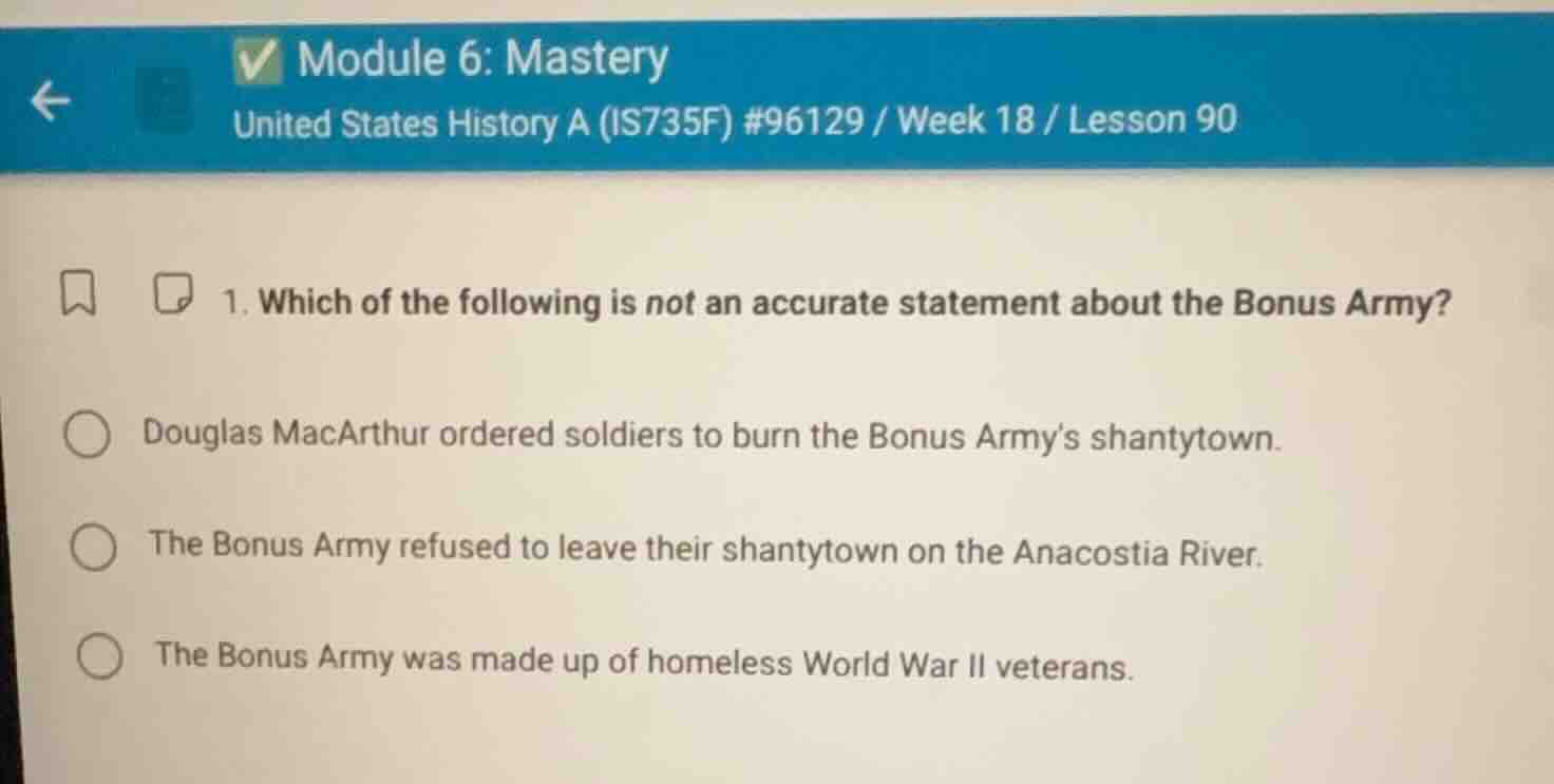 module 6: mastery united states history a (is735f) #96129 / week 18 / l…