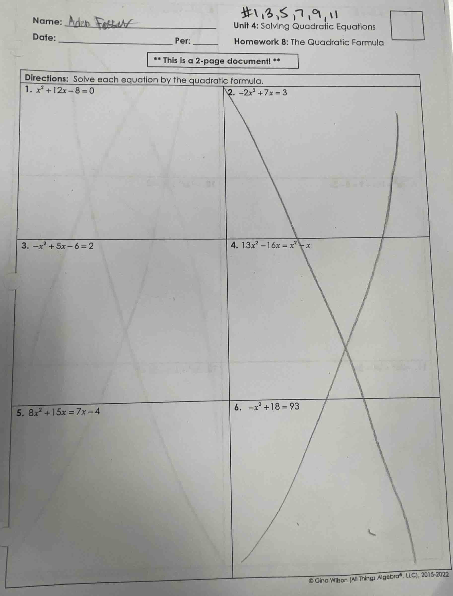 name: date: \tper: \t#1,3,5,7,9,11 unit 4: solving quadratic equations …