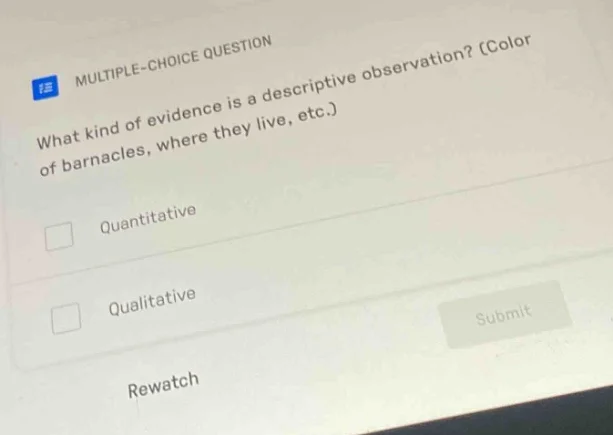 multiple-choice question what kind of evidence is a descriptive observa…