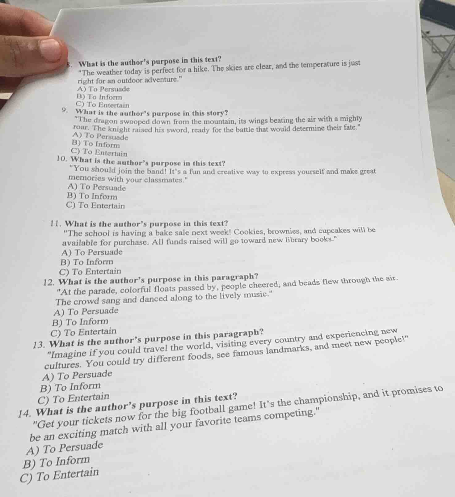 8. what is the author’s purpose in this text? \the weather today is per…