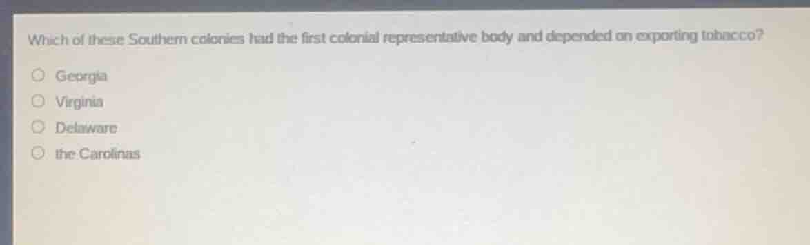which of these southern colonies had the first colonial representative …