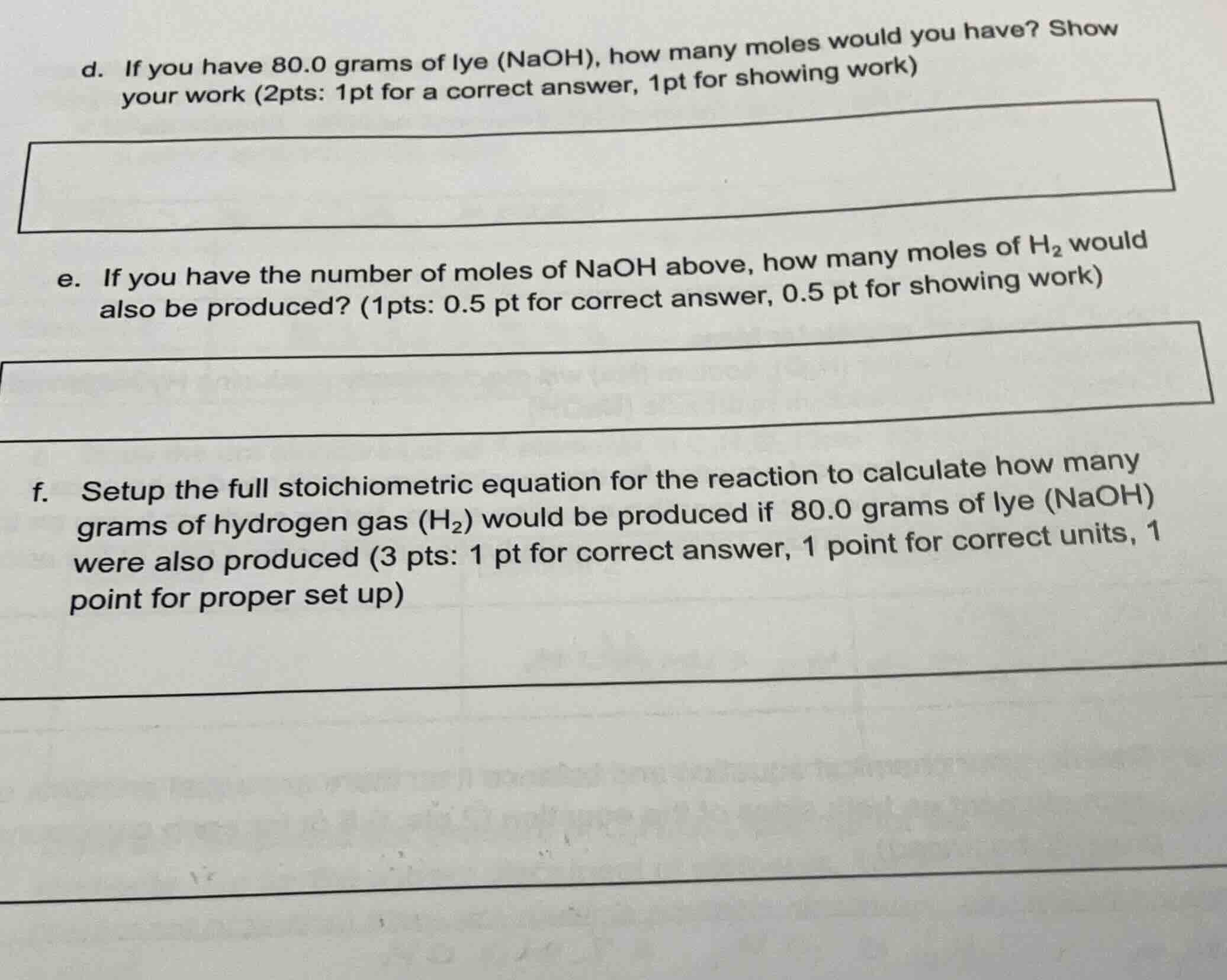d. if you have 80.0 grams of lye (naoh), how many moles would you have?…