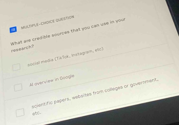 multiple-choice question what are credible sources that you can use in …