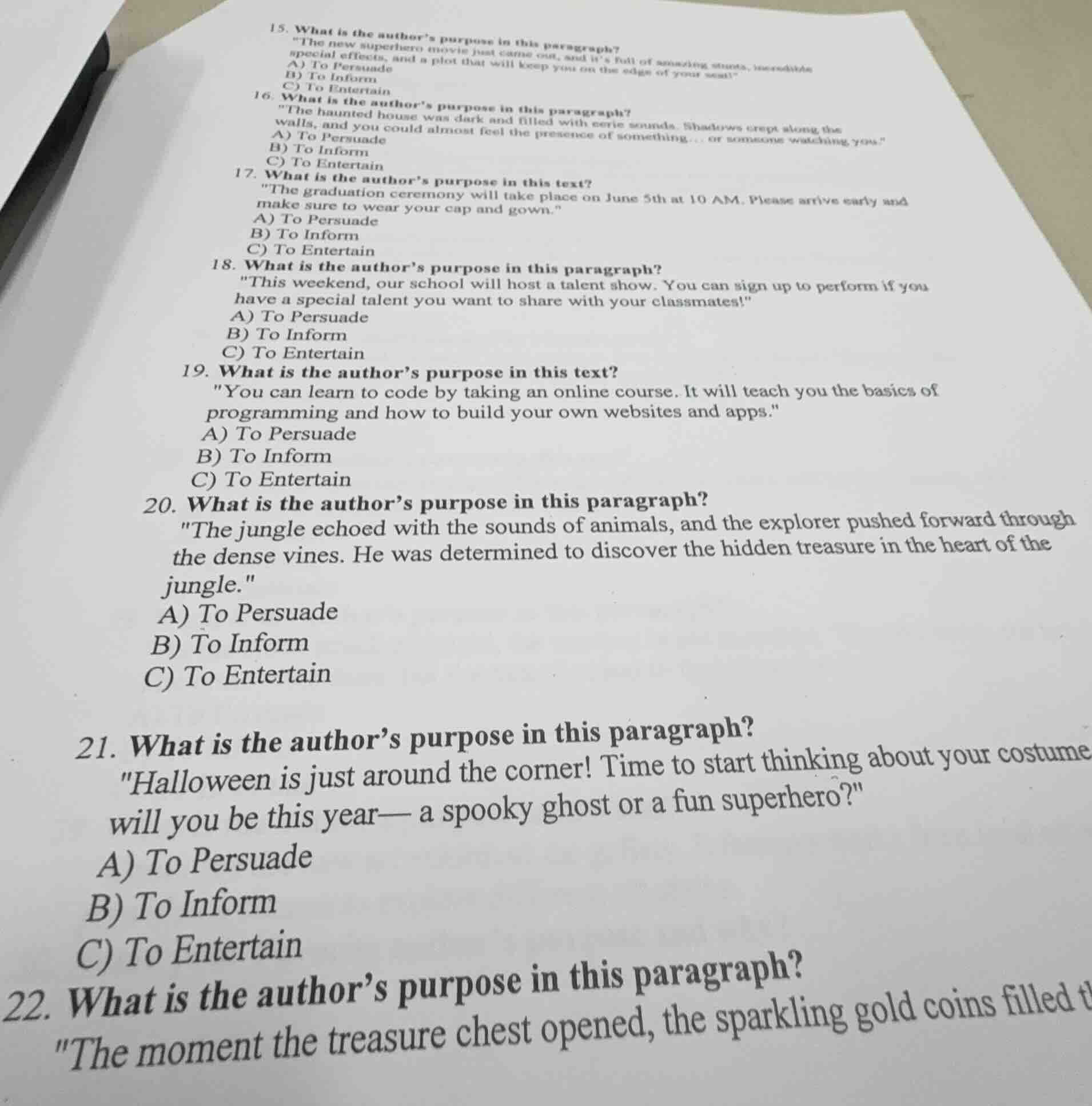 15. what is the author’s purpose in this paragraph? \the new superhero …