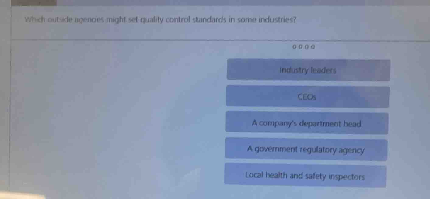 which outside agencies might set quality control standards in some indu…