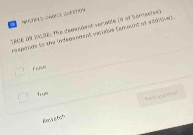 multiple-choice question true or false: the dependent variable (# of ba…