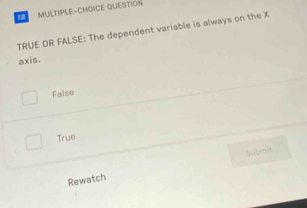 multiple-choice question true or false: the dependent variable is alway…