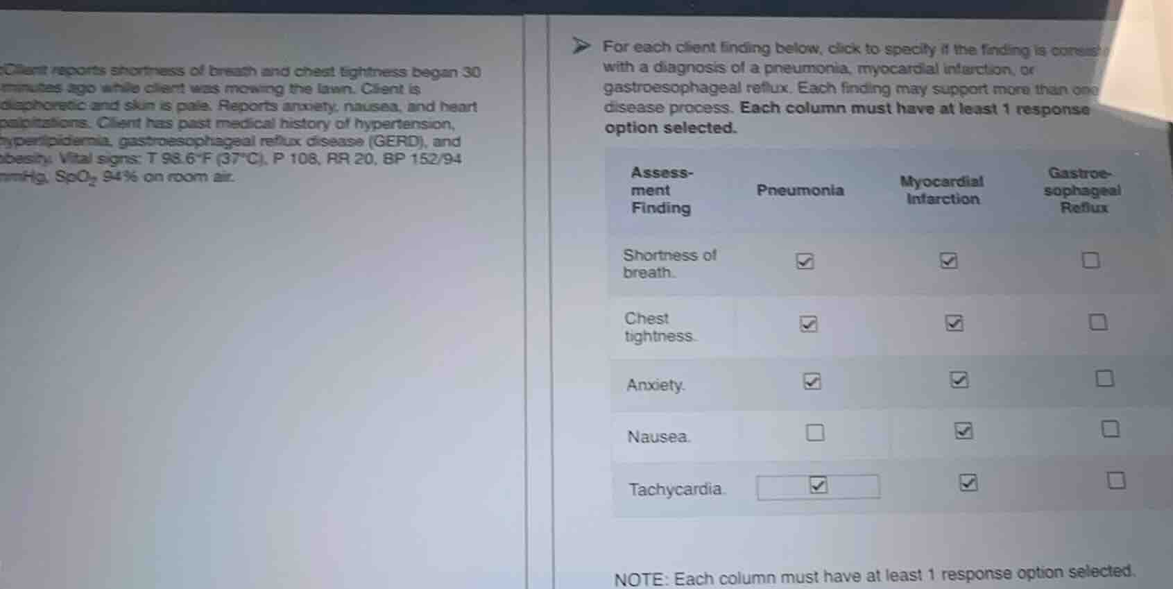 client reports shortness of breath and chest tightness began 30 minutes…