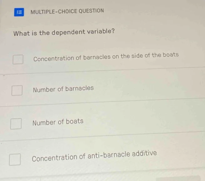 multiple-choice question what is the dependent variable? concentration …