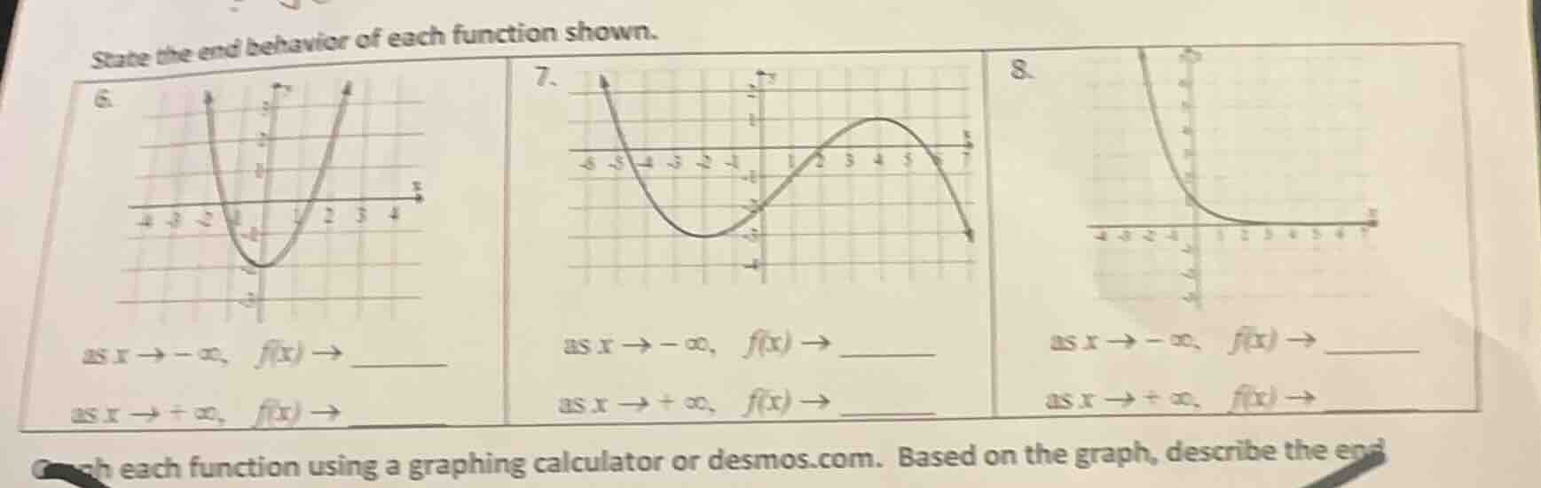 state the end behavior of each function shown. 6. as ( x \to -infty ), …