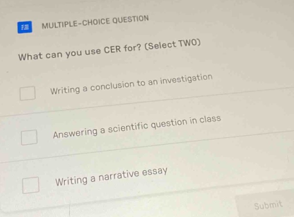 multiple-choice question what can you use cer for? (select two) writing…