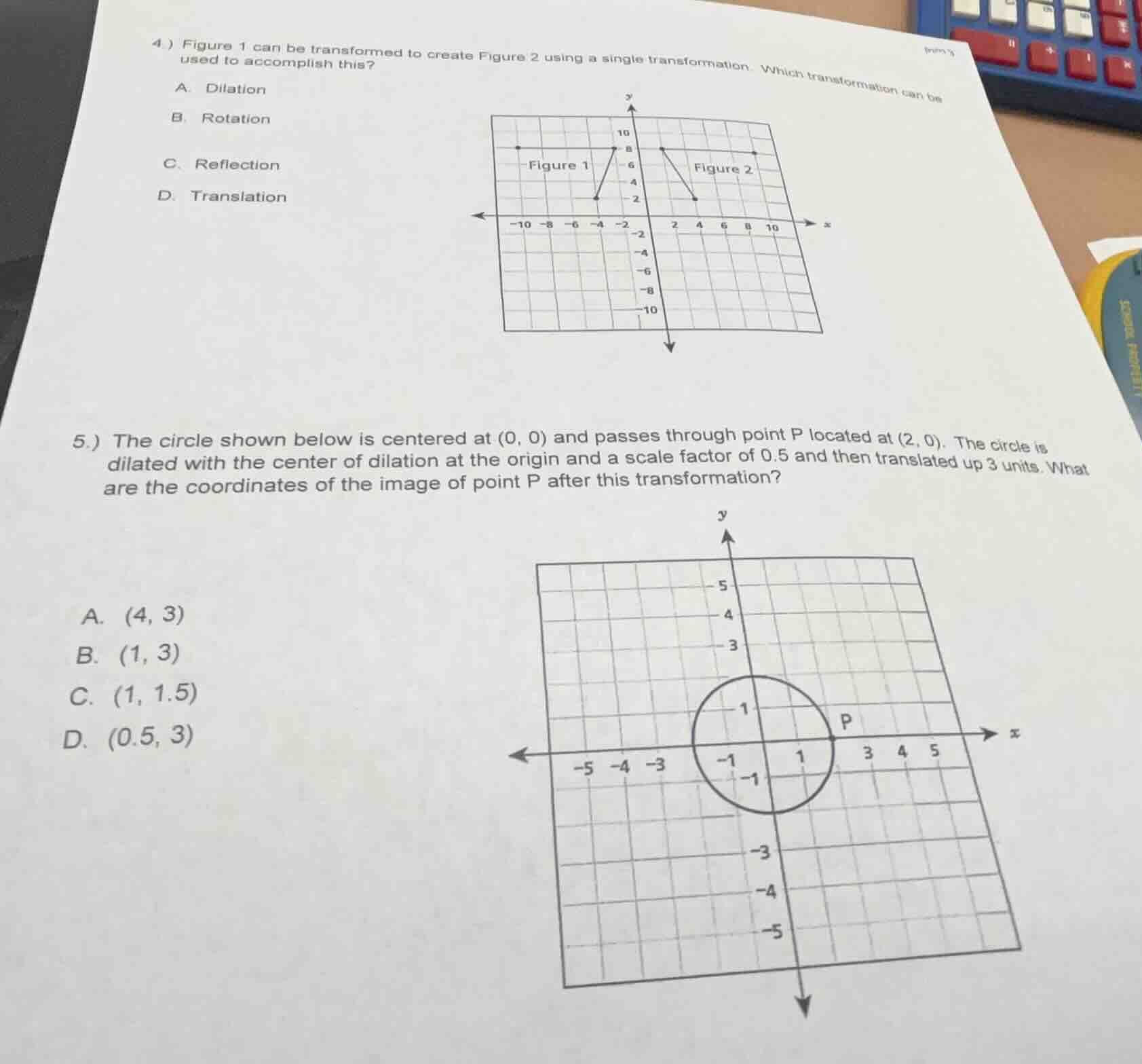 4 ) figure 1 can be transformed to create figure 2 using a single trans…