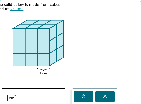 the solid below is made from cubes. find its volume. 1 cm \\square cm^3