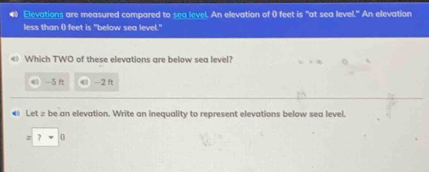 elevations are measured compared to sea level. an elevation of 0 feet i…