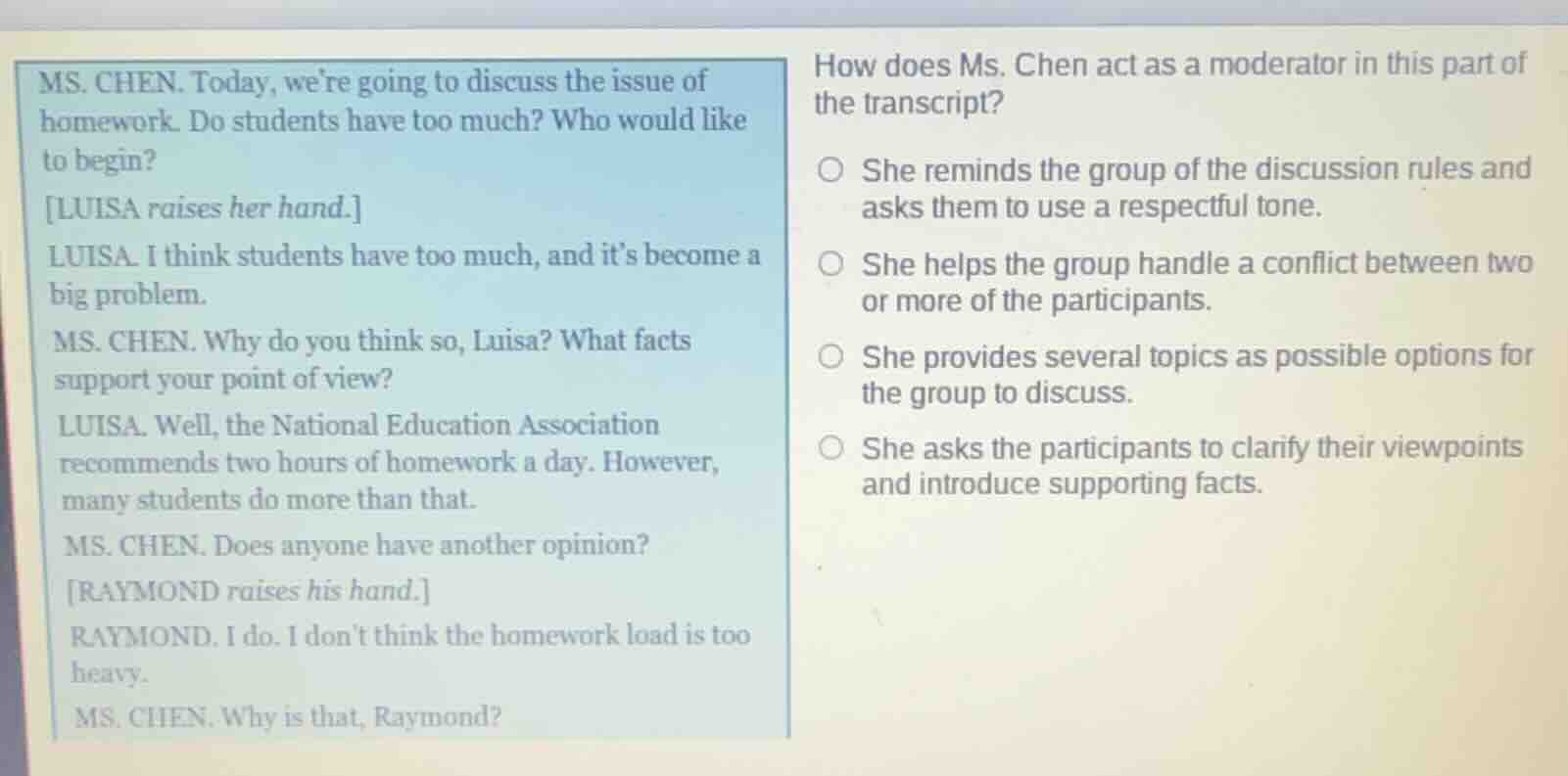 ms. chen. today, were going to discuss the issue of homework. do studen…