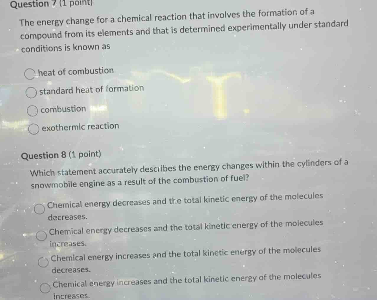 question 7 (1 point) the energy change for a chemical reaction that inv…