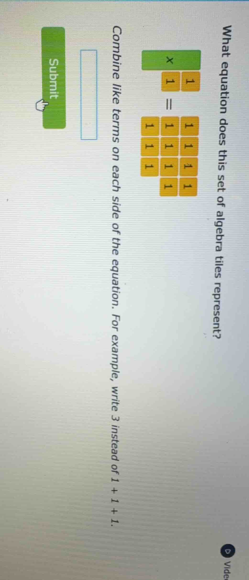 what equation does this set of algebra tiles represent? combine like te…