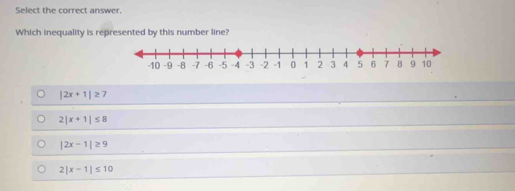 select the correct answer. which inequality is represented by this numb…