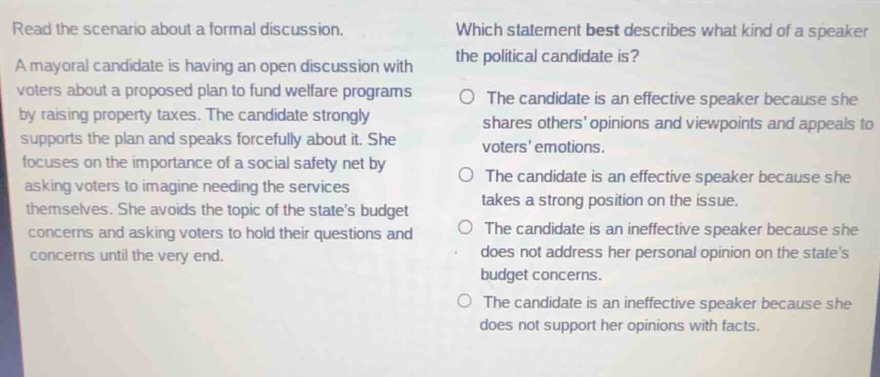 read the scenario about a formal discussion. a mayoral candidate is hav…