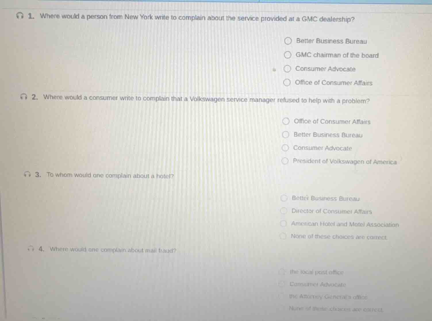 1. where would a person from new york write to complain about the servi…