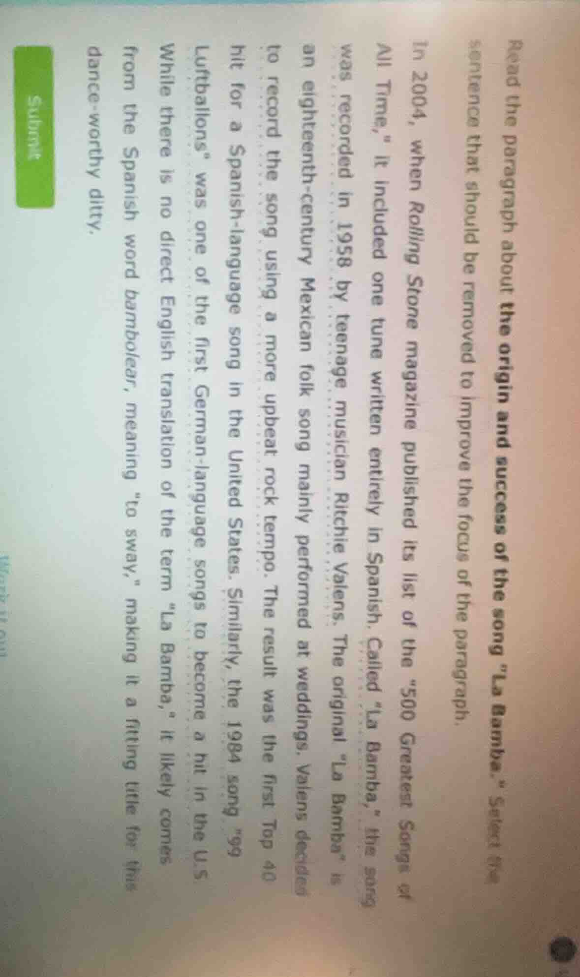 read the paragraph about the origin and success of the song \la bamba.\…