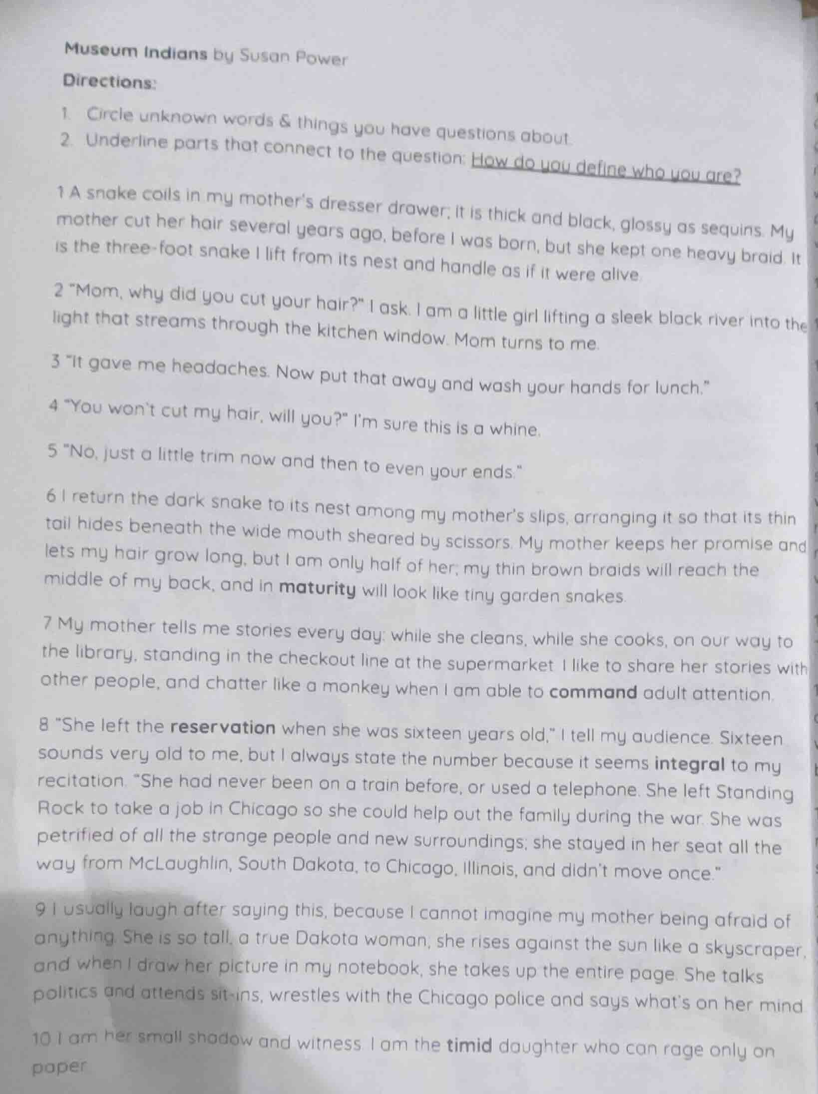 museum indians by susan power directions: 1. circle unknown words & thi…