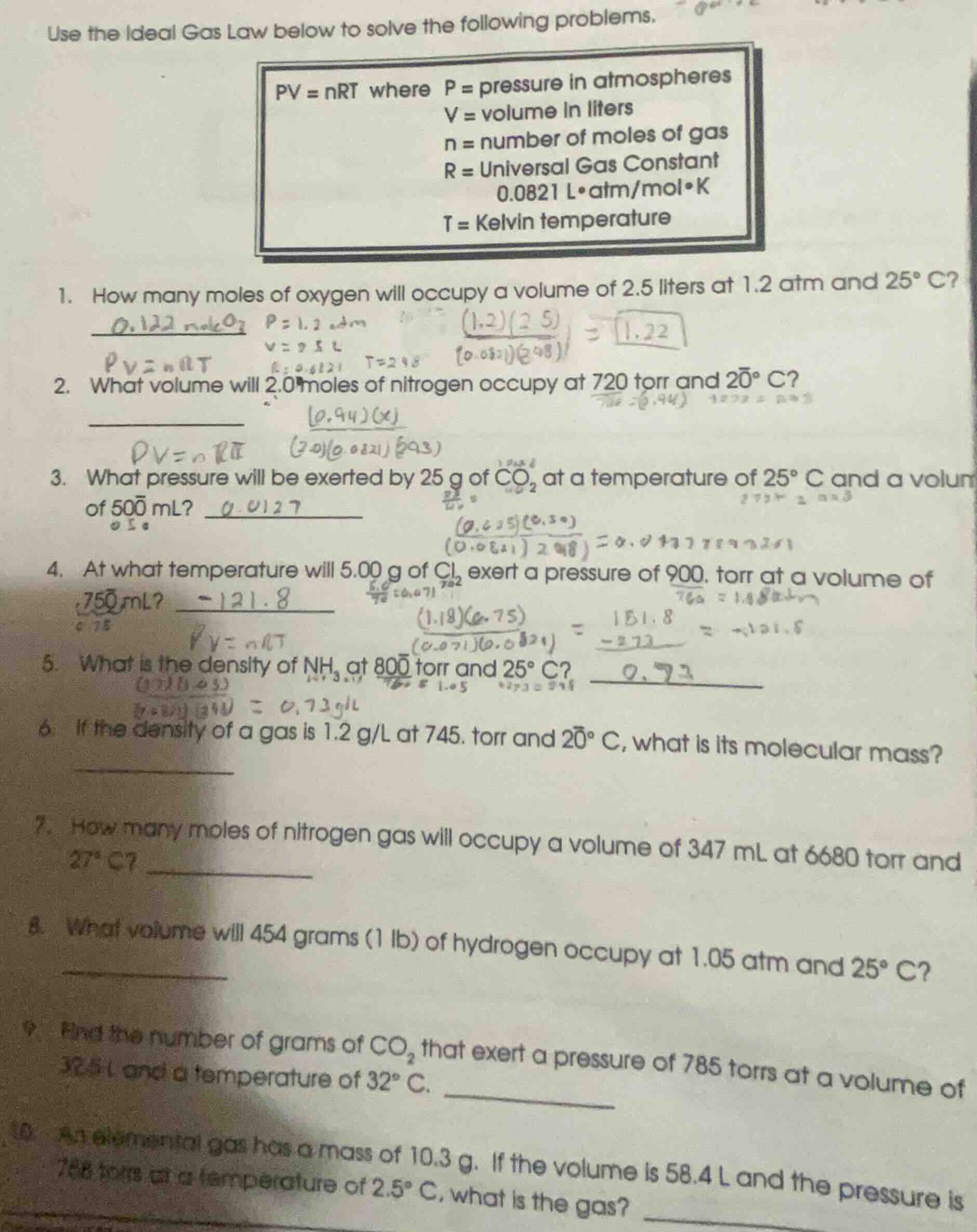 use the ideal gas law below to solve the following problems. pv = nrt w…