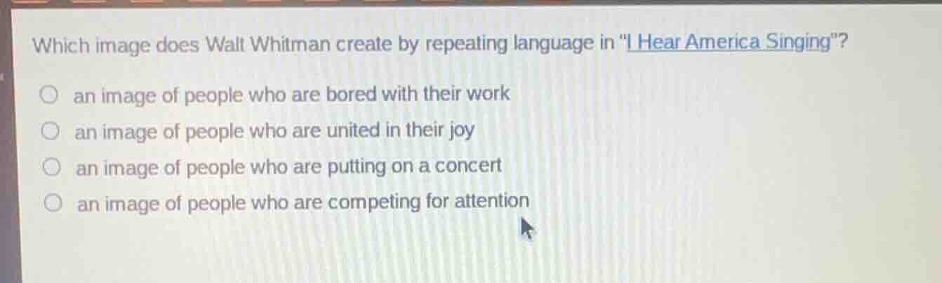 which image does walt whitman create by repeating language in \i hear a…