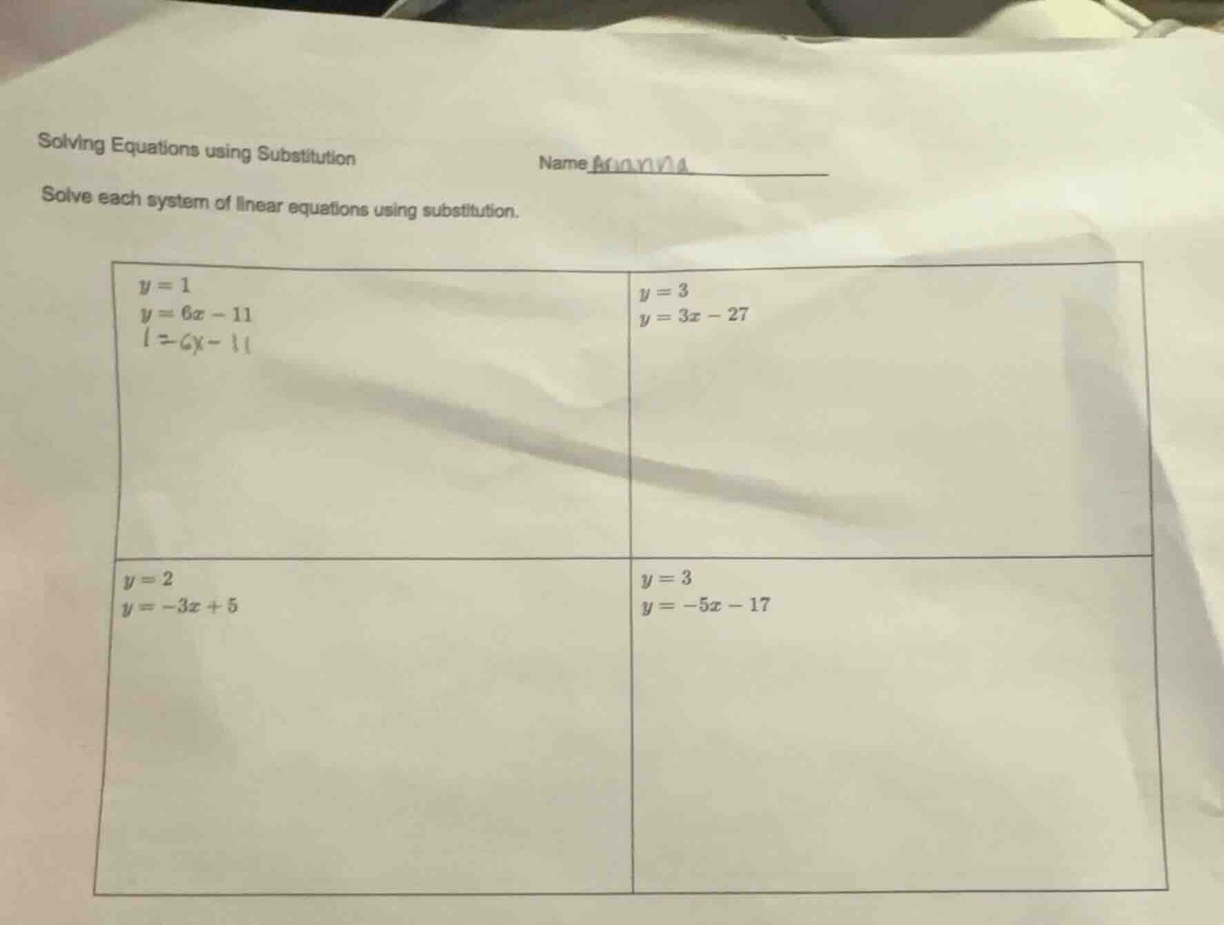 solving equations using substitution name solve each system of linear e…