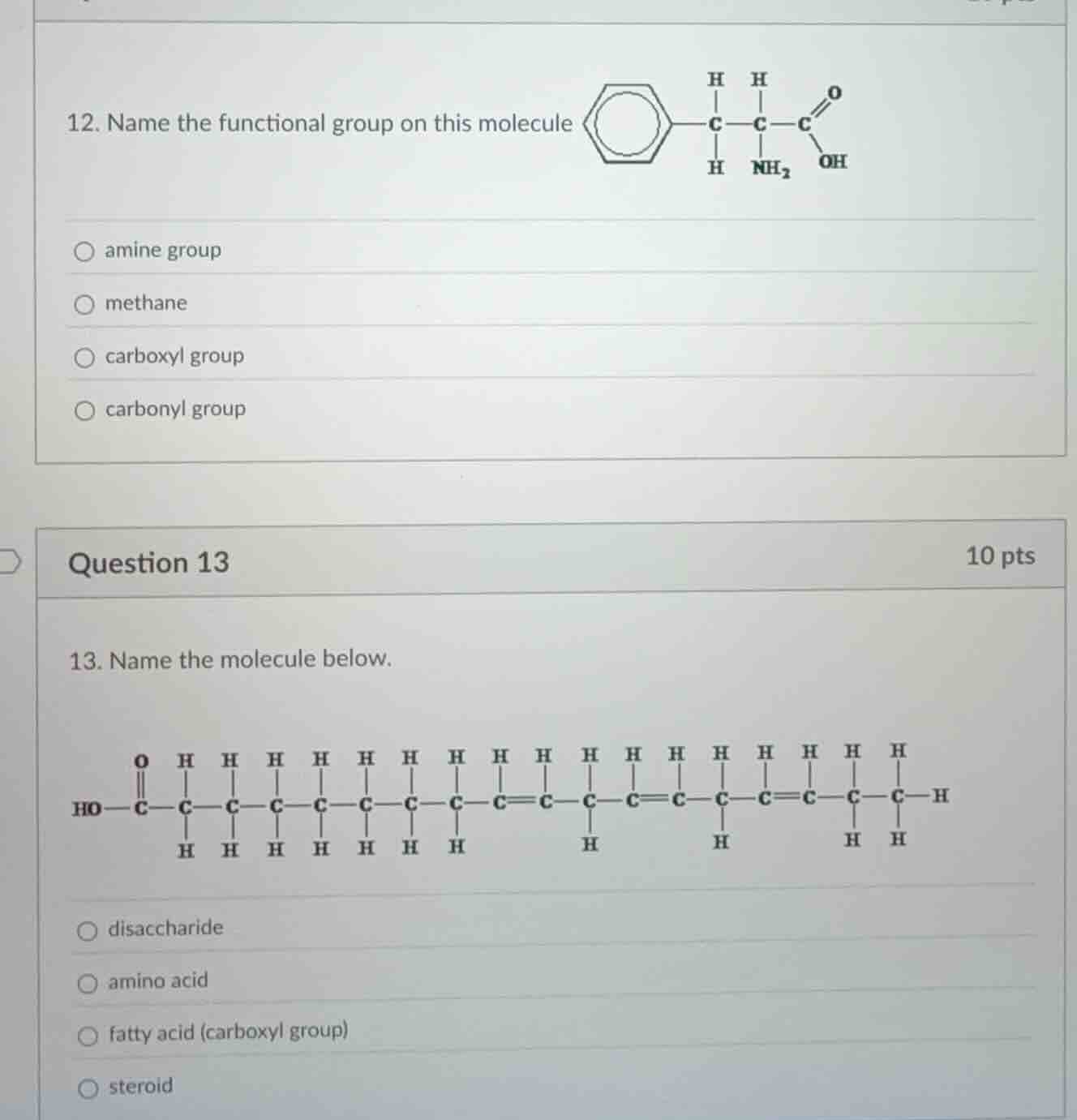 12. name the functional group on this molecule amine group methane carb…