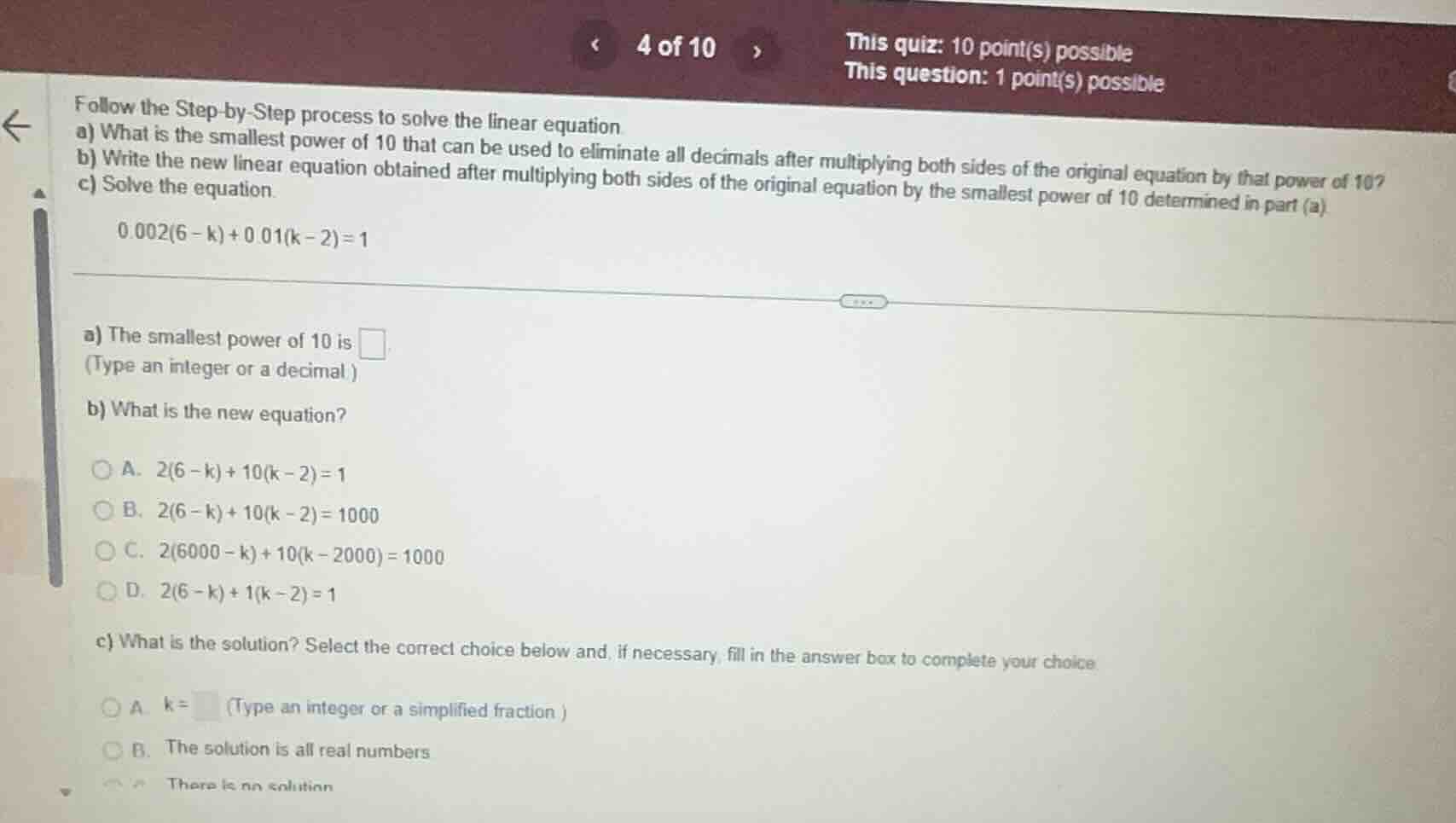 follow the step - by - step process to solve the linear equation a) wha…